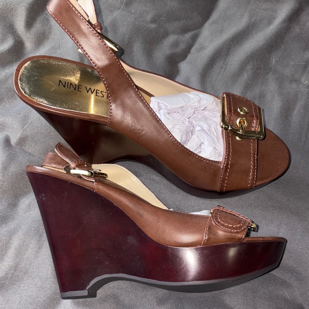 Nine West Chocolate Brown Wedge Sandals